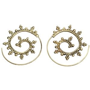 Large Medium Small Pure Brass Dotted Spiral Hoop Earrings Gold Boho Earrings Set